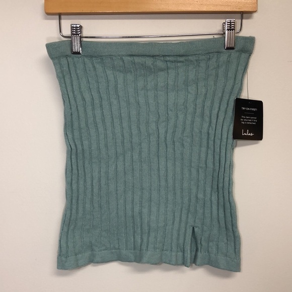 Lulu's Chic Conversation Sage Green Ribbed Skirt Small - Picture 4 of 9